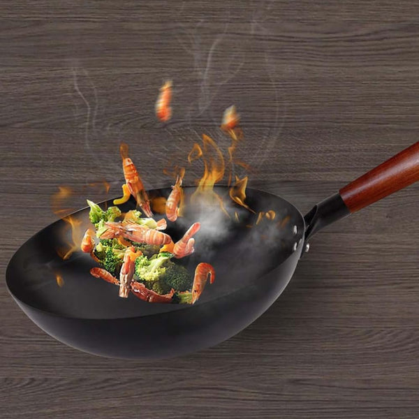 13.5 Inch Carbon Steel Wok – Pre-Seasoned Flat Bottom Stir Fry Pan with Honeycomb Nonstick & Rust-Resistant Nitriding Technology7