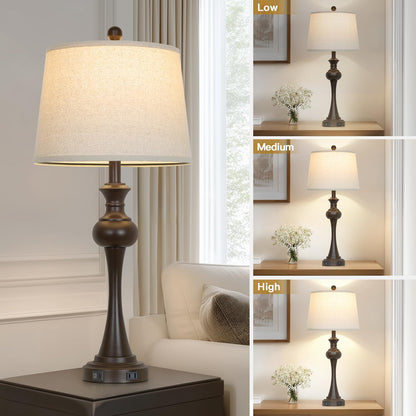 Brown Table Lamp for Living Room, 29" Bedside Lamp with USB C+A | 3 Way Dimmable, Touch Nightstand Lamp for Beroom, Living Room, End Table ,LED Bulb Included3