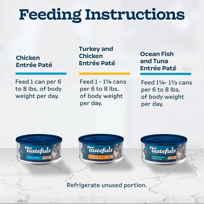 Blue Buffalo Tastefuls Wet Cat Food Paté Variety Pack (Chicken, Turkey & Chicken, Ocean Fish & Tuna) for Adult Cats, Made with Natural Ingredients, 5.5-Oz. Each (24 Cans)10
