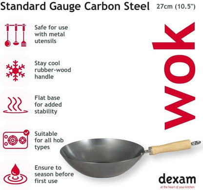 12108410 Carbon Steel Wok with Wood Handle 27Cm/10.5 -Inch, Silver (Lacquer Finish)2