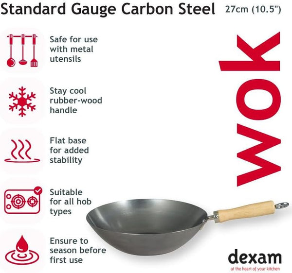 12108410 Carbon Steel Wok with Wood Handle 27Cm/10.5 -Inch, Silver (Lacquer Finish)2