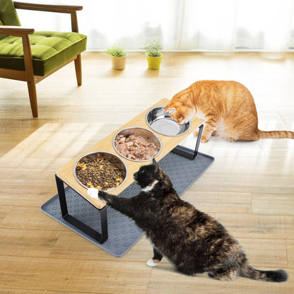 15° Tilted Elevated Cat Bowls - Raised Cat Bowls Stand with Silicone Food Mat & 3 Stainless Steel Cat Dishes for Food and Water, Anti-Vomiting for Indoor Cats and Small Pets7