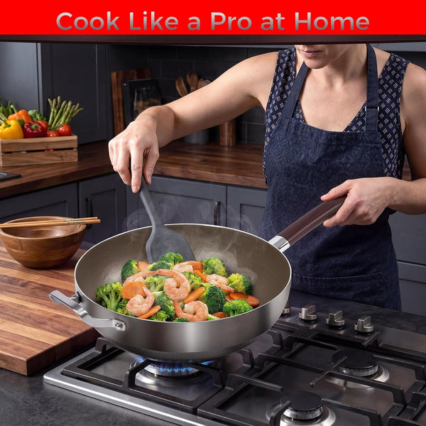 Titanium Wok Pan Non Stick Stainless Steel Woks & Stir-Fry Pans for All Stoves Home Use (13In)5