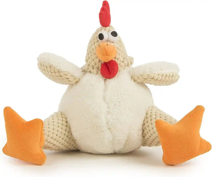 Godog Checkers Fat Rooster Squeaky Plush Dog Toy, Chew Guard Technology - White, Large1