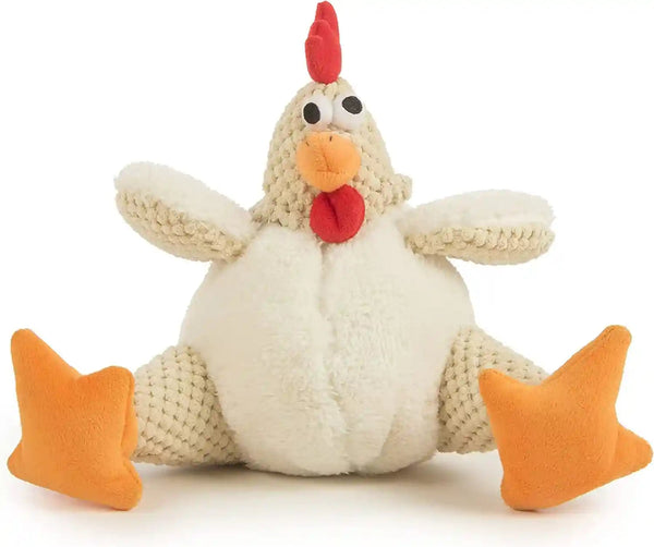 Godog Checkers Fat Rooster Squeaky Plush Dog Toy, Chew Guard Technology - White, Large1