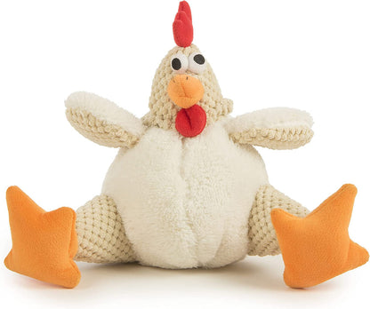 Godog Checkers Fat Rooster Squeaky Plush Dog Toy, Chew Guard Technology - White, Large1
