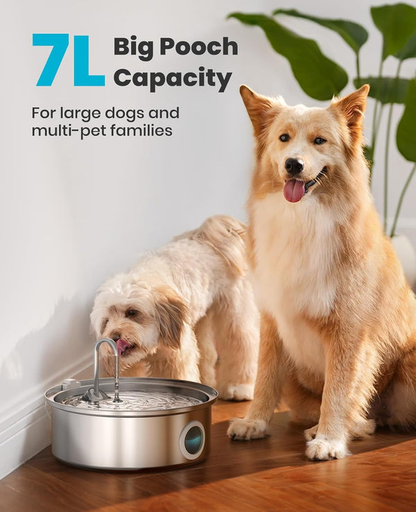 Oneisall 7L/230Oz Dog Water Fountain for Multi-Pet Household,Pwf002 | 25Db Quiet Design,304 Stainless Steel,Contain 3 Set Filters,Visual Water,5-Layer Filtration,Fit for Living Room Kitchen2