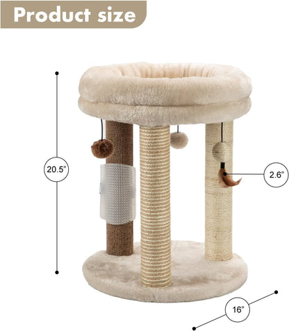 MECOOL 4In1 Small Cat Tree,Scratching Post with Tower Soft Bed, Sisal Carpet Jute Posts with Three Hanging Ball Toys and Massage Brush for Indoor Cats and Kittens4