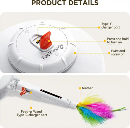 FEELNEEDY Rechargeable Cat Toys, 2 in 1 Hide and Seek Game Interactive Cat Toy, Movable LED Red Dot, Moving Concealed Feathers, Durable Exercise Toys for Indoor Cats, Bored Adult Cats Wand Toy8