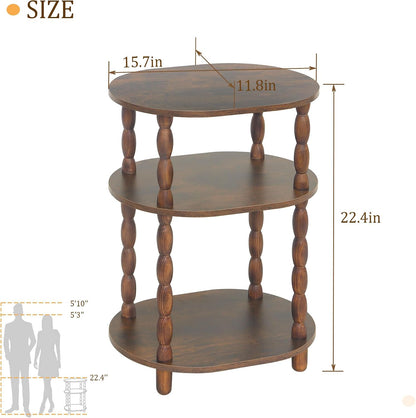 Side Table, 3-Tier Small End Table, Modern Oval Night Stand Accent Table for Living Room, Bedroom, Rustic Brown3
