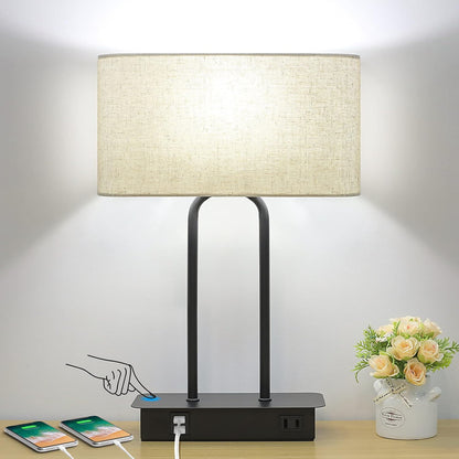 Bedside Touch Control 3 Way Dimmable Table Lamp with Cream Fabric Shade | Dual USB Charging Ports 1 AC Outlet, Modern Nightstand Lamp, Desk Lamp for Bedroom Living Room Office with 5000K LED Bulb1