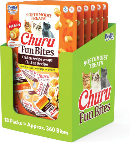 INABA Churu Fun Bites Chewy Cat Treats, Chicken, 18Ct | Immune Support, Antioxidant Support, 69% Moisture, Low Calorie, Grain-Free, Preservative-Free, 18 X 0.42 Oz Tetras Packs1