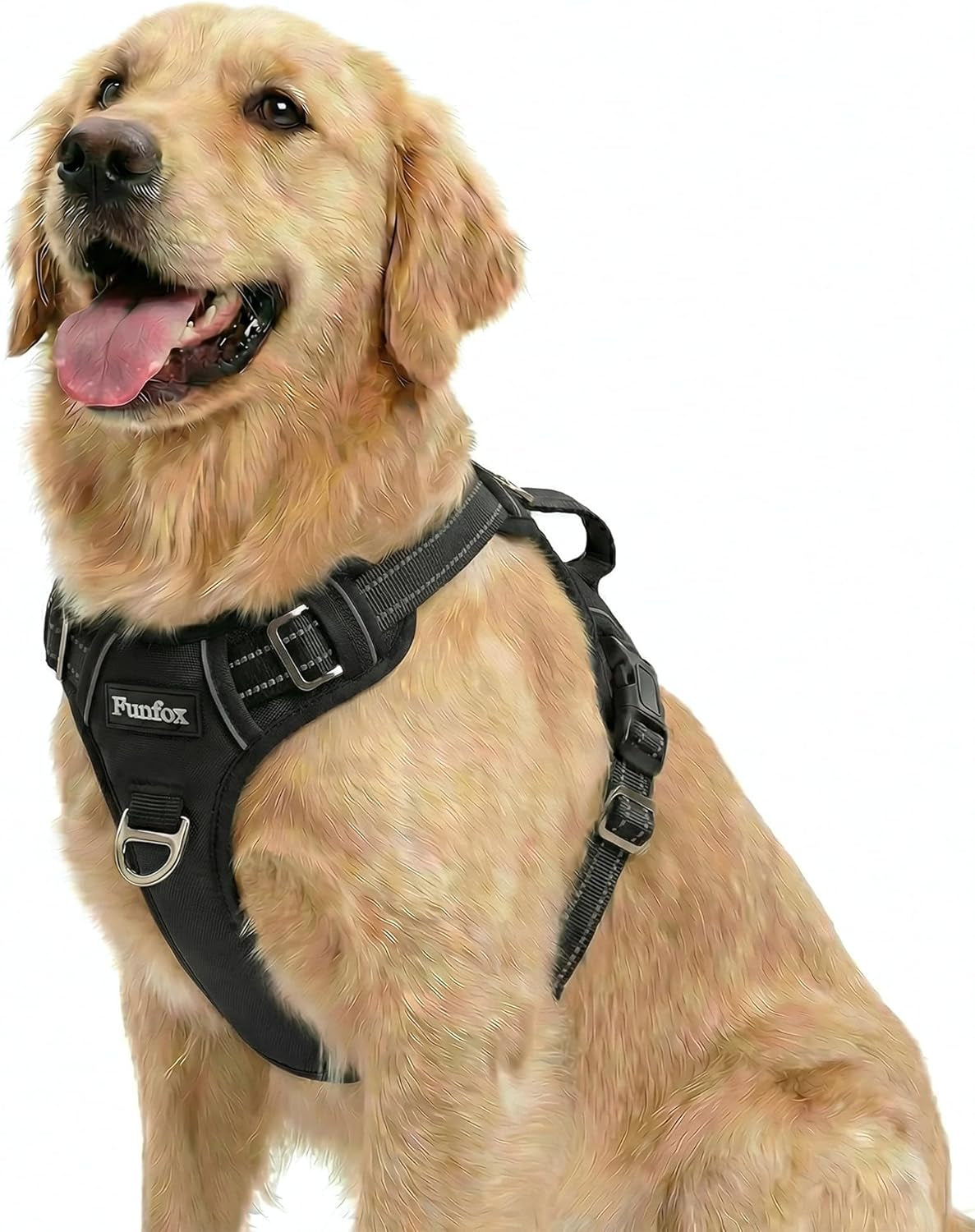 funfox-dog-harness-medium-sized-dog-vertical-handle-easy-control-no-pull-pet-vest-adjustable-with-2-leash-clips-soft-material-reflective-safe-night-walking-for-small-medium-large-breed-black-m