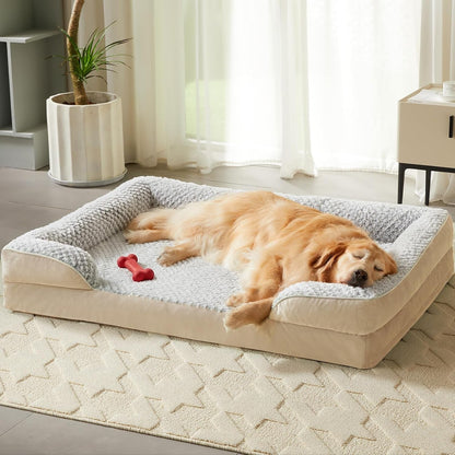 LEXTRO Orthopedic Dog Beds for Large Dogs,42X30 Inch Extra Large Dog Bed, Egg Crate Foam Bed for Large Dogs, Big Pet Bed with Washable Removable Waterproof Pillow Cover and Anti-Slip Bottom, Grey15