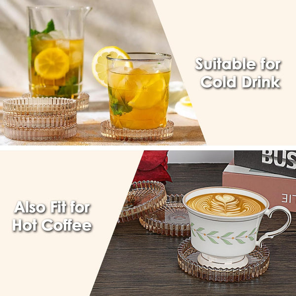 Modern Clear Coasters Set of 5- Glass Cute Coasters for Drinks, Amber | Crystal Coaster round Chic Cup Mat Cute Coffee Table Coaster for Kitchen, Bar, Dining Room, Living Room, Patio6