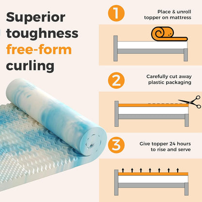 2 Inch 5-Zone Cooling Gel Memory Foam Mattress Topper Twin, Blue | Pressure Relief for Back & Hip Pain, Soft Reversible Mattress Pad for Dorm RV Camping, Certipur-Us Certified Bed Topper8