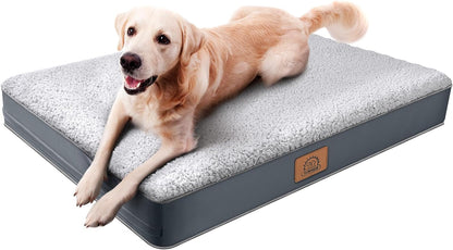 Sunheir Orthopedic Dog Bed for Large Dogs - Big Waterproof Dog Crate Bed with Removable Washable Cover, Egg Crate Foam Support, Anti-Slip Bottom, Deluxe Plush Pet Bed Mat (Grey)1