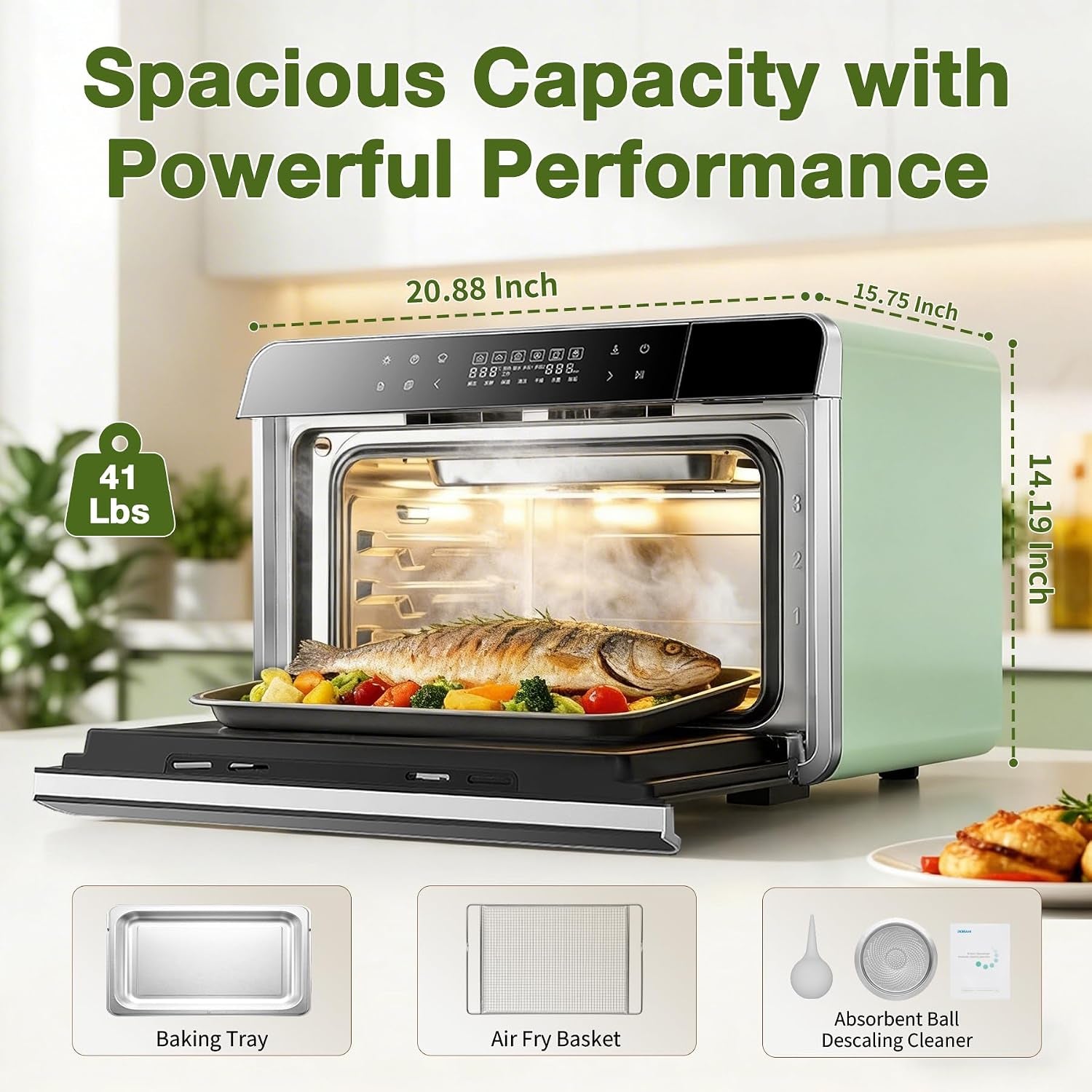 toaster-air-fryer-combi-oven-countertop-steam-oven-14-in-1-with-convection-steam-roast-bake-multi-stage-cooking-self-clean-7-modes-30-built-in-recipes-for-kitchen-pizza-baking-green