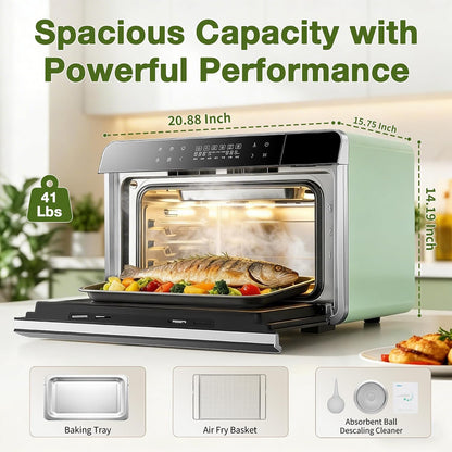 Toaster Air Fryer Combi Oven, Countertop Steam Oven 14-In-1 with Convection Steam Roast & Bake, Multi-Stage Cooking, Self-Clean, 7 Modes, 30 Built-In Recipes, for Kitchen Pizza Baking (Green)3