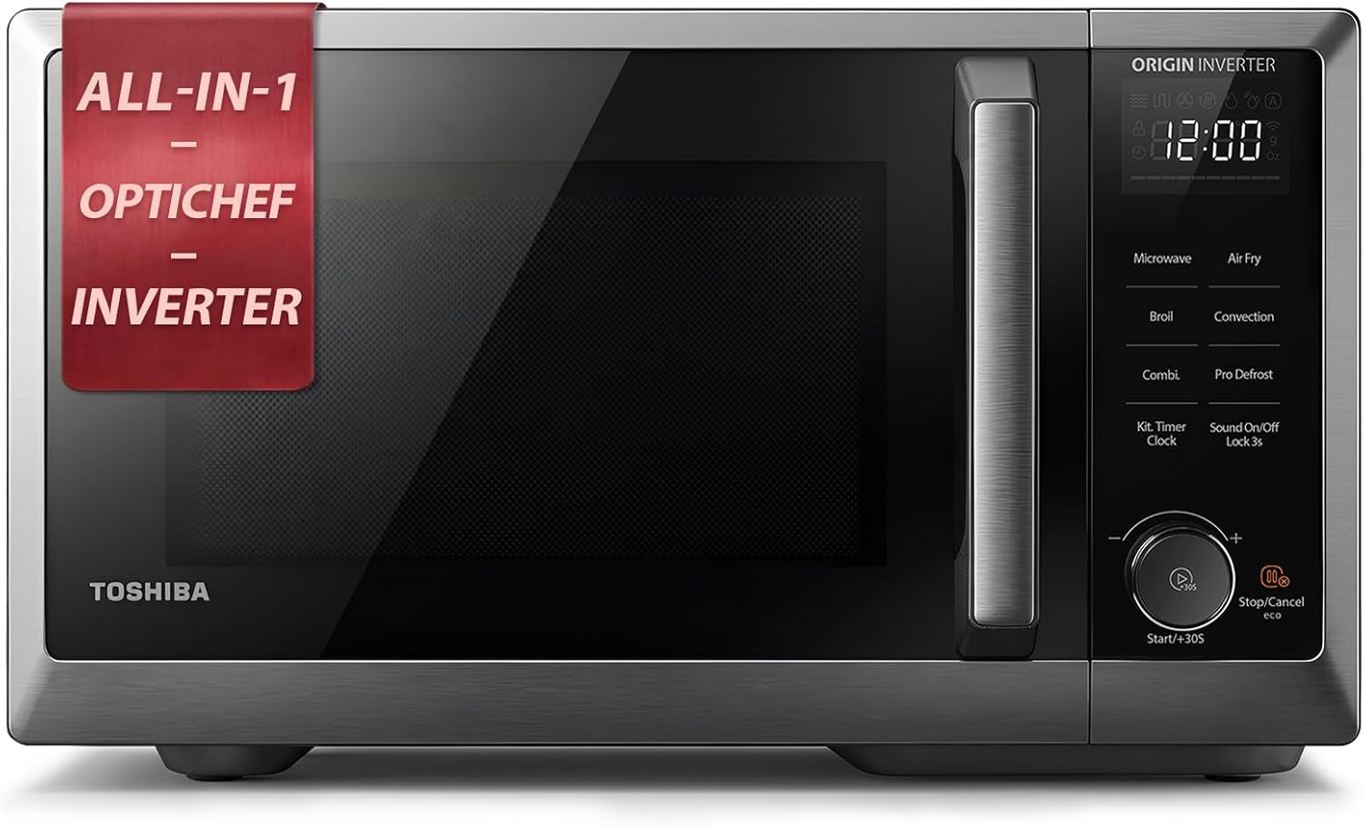 optichef-basic-countertop-microwave-air-fryer-combo-0-9-cu-ft-origin-inverter-tech-convection-bake-broil-27-auto-menus-black-stainless-steel