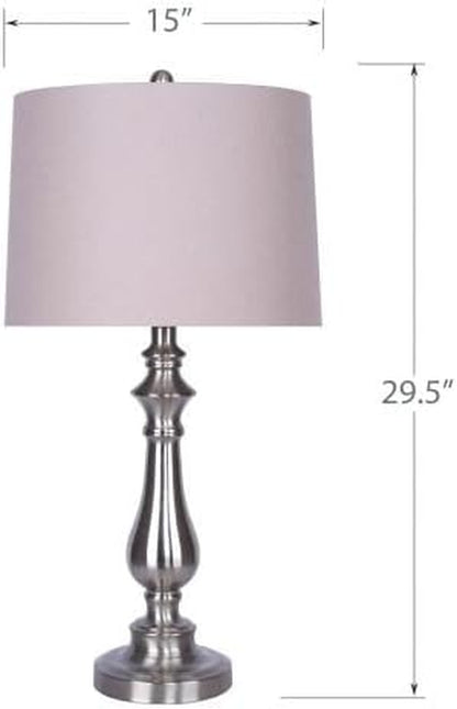 29.5" Brushed Nickel Table Lamp Set W/Grey Linen Drum Shades5