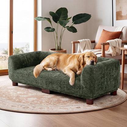 Dog Couch Sofa for Large & Extra Large Dogs, Elevated Pet Bed with Legs, Button Tufted Chenille Dog Couch with Backrest and Armrests, Modern Indoor Dog Furniture(Green, XXL - 55" X 28" X 15")7