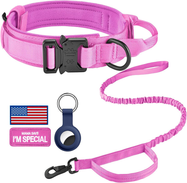 DAGANXI Tactical Dog Collar, Adjustable Military Training Nylon Dog Collar with Control Handle and Heavy Metal Buckle for Medium and Large Dogs, with Patches and Airtags Case (L, Black)26