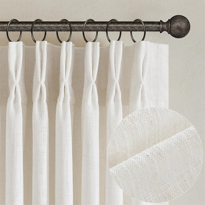 Natural Pinch Pleated Linen Semi Sheer 84 Inch Curtains 2 Panels | Pinch Pleat Hooks Rings, Back Tab, Cream Ivory Birch, Boho Neutral, Textured Linen, Window Curtain for Living Room Bedroom1
