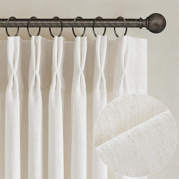 Natural Pinch Pleated Linen Semi Sheer 84 Inch Curtains 2 Panels | Pinch Pleat Hooks Rings, Back Tab, Cream Ivory Birch, Boho Neutral, Textured Linen, Window Curtain for Living Room Bedroom1