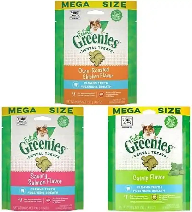 greenies-feline-adult-natural-dental-care-cat-treats-bundle-oven-roasted-chicken-savory-salmon-and-catnip-flavors-4-6-oz-pouches