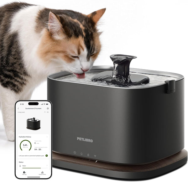 PETLIBRO Cat Water Fountain Stainless Steel Tray, Cordless Cat Fountain Battery Operated, 3L/101Oz Pet Water Fountain App Monitoring, Quiet Cat Fountains for Drinking, Easy Clean 5G Wifi Cat Dispenser1
