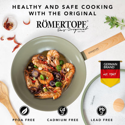 Romertopf 11 Inch Non Stick Wok Pan with Lid | Ceramic Wok with Flat Bottom for Induction Cooktop – Non Toxic Nonstick Stir Fry Pan, Large Woks & Stir-Fry Pans Nonstick for All Stoves8