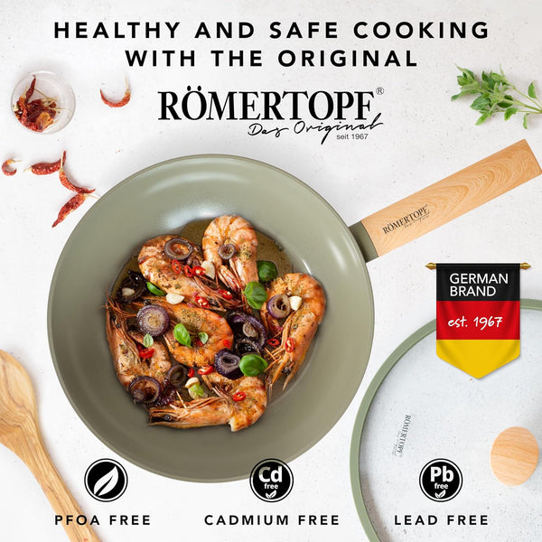 Romertopf 11 Inch Non Stick Wok Pan with Lid | Ceramic Wok with Flat Bottom for Induction Cooktop – Non Toxic Nonstick Stir Fry Pan, Large Woks & Stir-Fry Pans Nonstick for All Stoves8