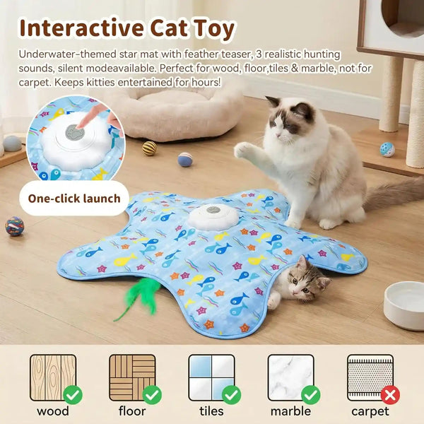 Interactive Touch Activated Hide and Seek Cat Toys for Indoor Cats, Blue | Rechargeable, Automatic Moving Concealed Wand Feather, Real Bird Squeaky5