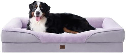 EHEYCIGA Orthopedic XL Dog Bed for Large Sized Dog, 42X30 Inch Extra Large Memory Foam Dog Couch Bed with Sides, Waterproof Liner & Washable Removable Cover, Bolster Pet Sofa, Grey12