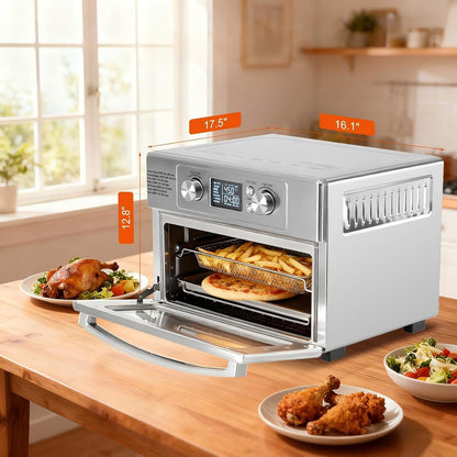 Air Fryer Toaster Oven Combo, 23QT Toaster Ovens Countertop, 180–450°F Adjustable Temp, 60-Min Auto-Off Timer, 4-In-1 Air Fry, Toast, Broil & Bake, Stainless Steel, Accessories Included2