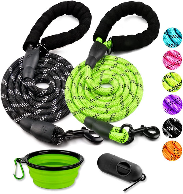 COOYOO 2 Pack Dog Leash 5 FT Heavy Duty - Comfortable Padded Handle - Reflective Dog Leash for Medium Large Dogs with Collapsible Pet Bowl16