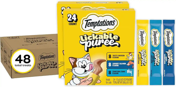 Temptations Creamy Puree Squeezable Lickable Cat Treats, Wet Cat Treats with Salmon, 0.42 Oz. Tubes, 24 Count - Packaging May Vary28