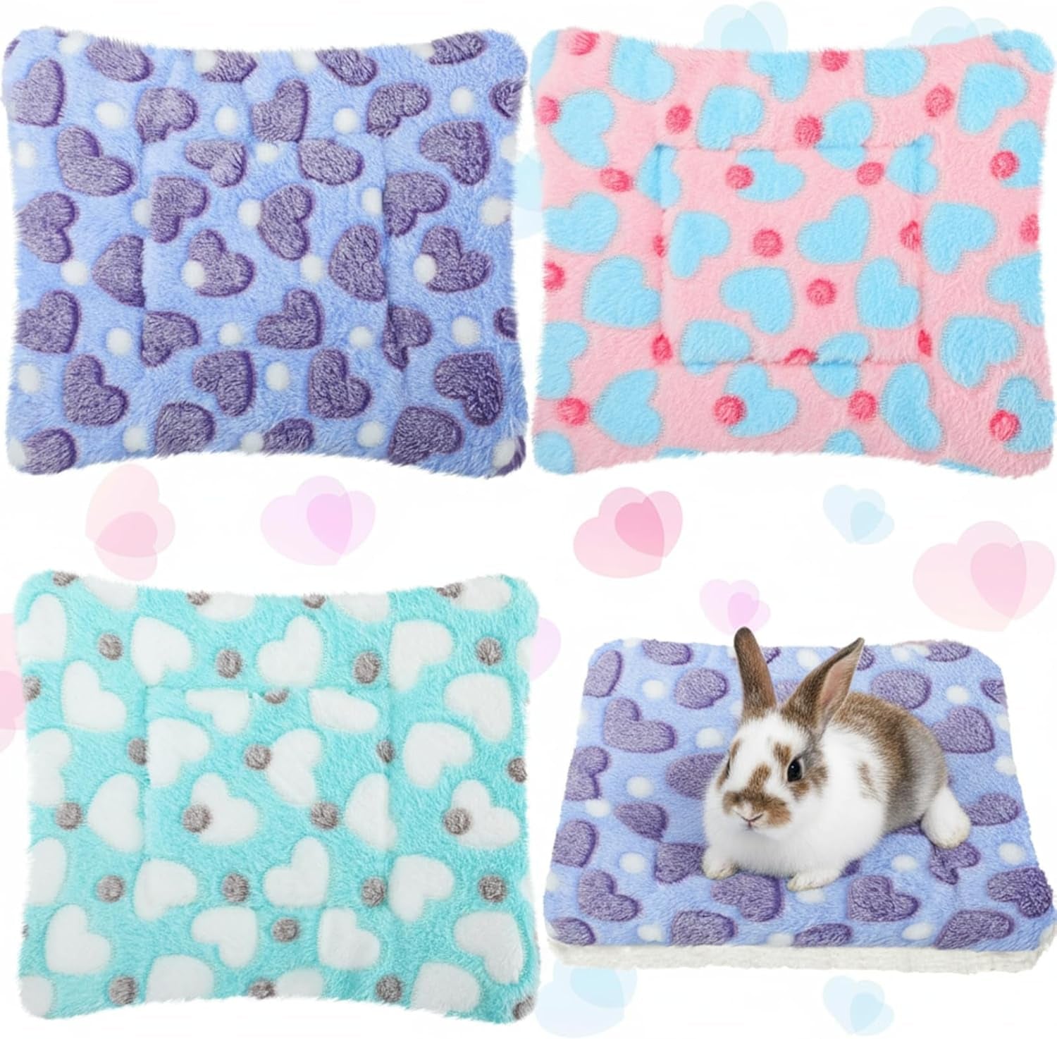 jetec-3-pcs-bunny-guinea-pig-beds-soft-bunny-mats-warm-guinea-pig-mat-small-animal-bed-pads-fleece-sleeping-pads-for-indoor-rabbit-hamster-squirrel-hedgehog-chinchillafleece-heart-purple