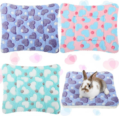 Jetec 3 Pcs Bunny Guinea Pig Beds Soft Bunny Mats Warm Guinea Pig Mat Small Animal Bed Pads Fleece Sleeping Pads for Indoor Rabbit Hamster Squirrel Hedgehog Chinchilla(Fleece,Heart,Purple)1