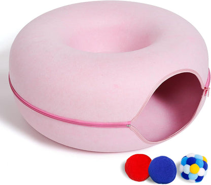 Large Cat Tunnel Bed for Indoor Cats with 3 Toys, Scratch Resistant Donut Cat Bed, up to 30 Lbs (L 24X24X11, Dark Grey)7
