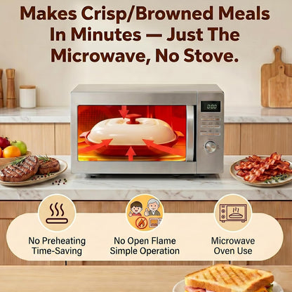 Microwave Grill Pan with Lid for Meat, Browning and Crisping, Red | Nonstick Grill Plate with Even Heating for Fast Cooking and Crispy Results, Ideal for Bacon, Pizza, Sandwiches and More6