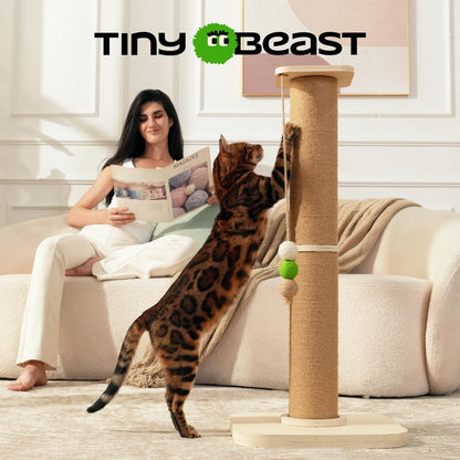 TINYBEAST Wooden Cat Scratching Post, Sturdy 35'' Tall Natural Sisal Cat Scratcher with Thick Solid Wood Base for Adult Cats Indoor, Jumbo Durable Stable Cat Scratcher Tower4