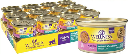 Wellness Complete Health Pate Variety Pack Kitten Canned Wet Cat Food, Natural, Protein Rich, Grain Free, Whitefish and Chicken Recipes, 3 Oz, Pack of 12 Cans11