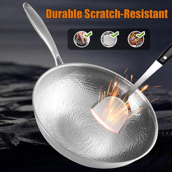 Titanium Wok, Pure Titanium Hammered No Coating Non-Stick Cookware, Frying Pans, Ultra-Durable, Scratch-Resistant, Dishwasher&Oven Safe, Kitchen Induction Compatible,Smooth,12Inch5