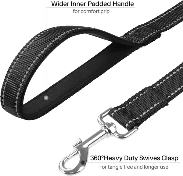 Funtags Reflective Nylon Dog Leash for Medium & Large Dogs, 6FT for Walks | Comfortable Padded Grip, Stay Safe at Night, 360° Anti-Tangle Swivel, for Dog Parks & Trails, Black3