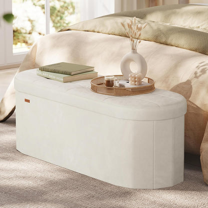 SONGMICS Folding Ottoman with Storage, Oval Bench, Velvet Fabric | for Living Room, Bedroom, 43.3 X 15 X 15 Inches, Cappuccino, MINOTA Collection ULSF297LH012