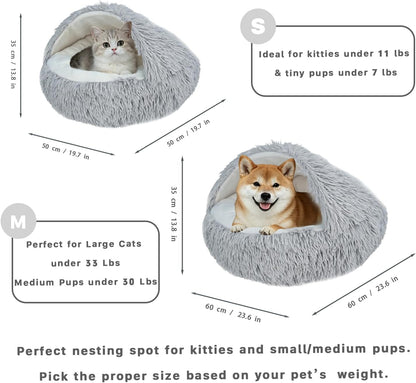 Cat Cave for Indoor Cats,Fluffy Hooded Enclosed Pet Bed for Small Dogs | 24 Inch Washable Dog Bed for Puppy and Kitten with Anti-Slip Bottom,Anti Anxiety,Light Grey3
