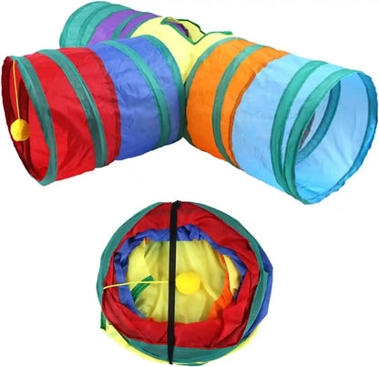 32Pcs Cat Toys Kitten Interactive Pet Toys Assortments, Foldable Rainbow Tunnel, Teaser Wand Fluffy Mouse Crinkle Balls Bell Play for Puppy Kitty (3 Way)7