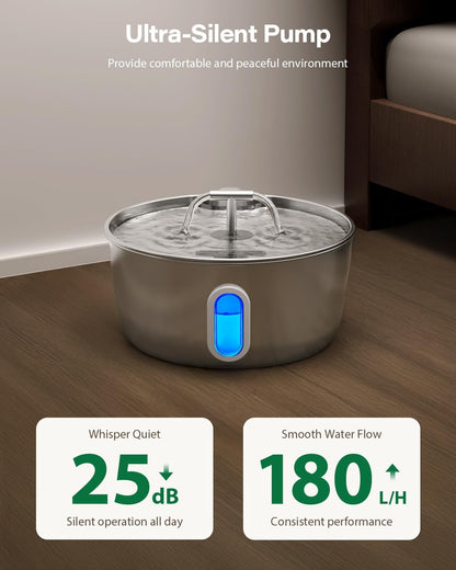 Stainless Steel Cat Water Fountain - 3.2L/108Oz Cat Fountain for Drinking | Quiet Pet Water Fountain for Cats Indoor - Automatic Pet Water Bowl Dispenser - for Kitty & Small Dog5